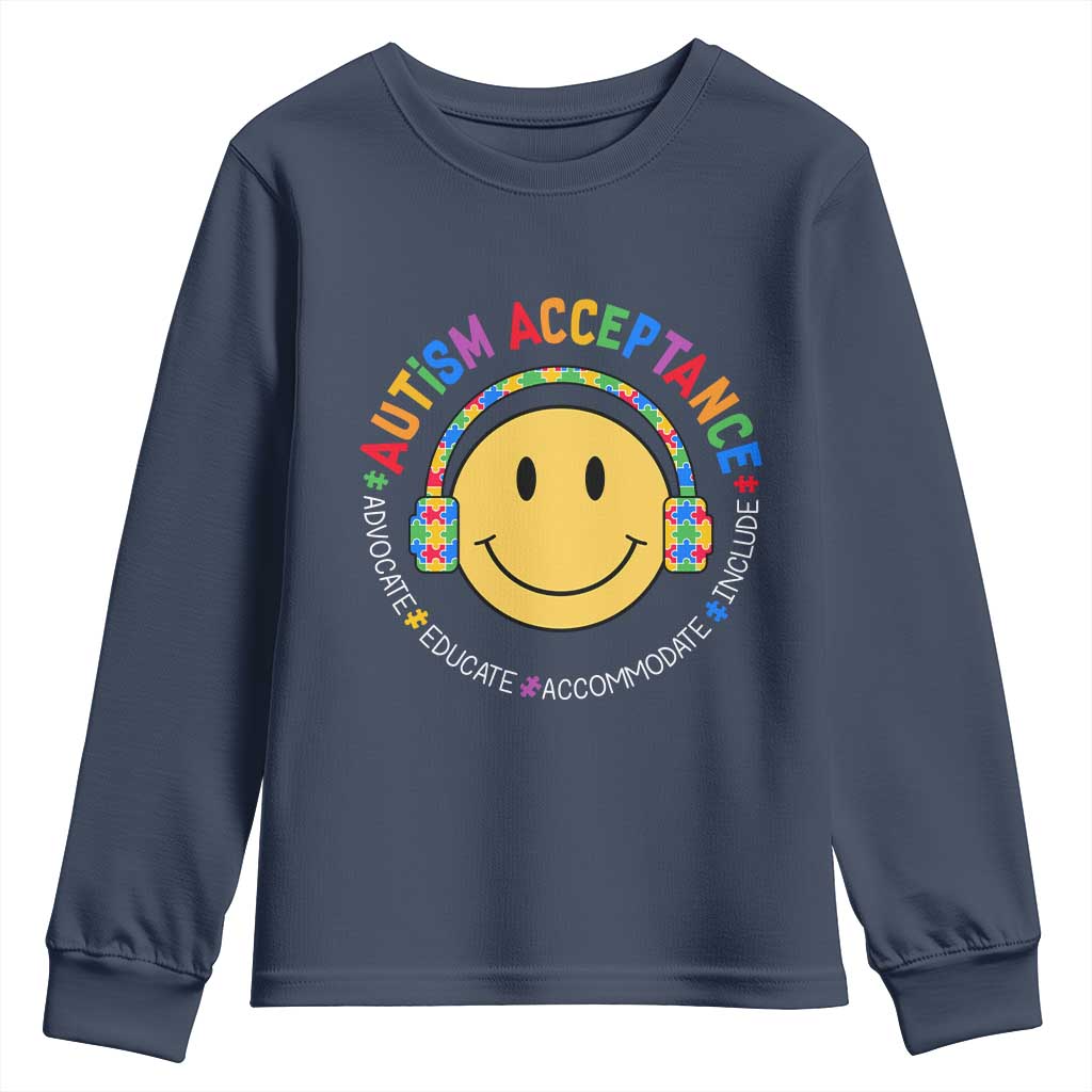 Autism Awareness Acceptance Youth Sweatshirt Special Education Teacher Kids TS02 Navy Print Your Wear