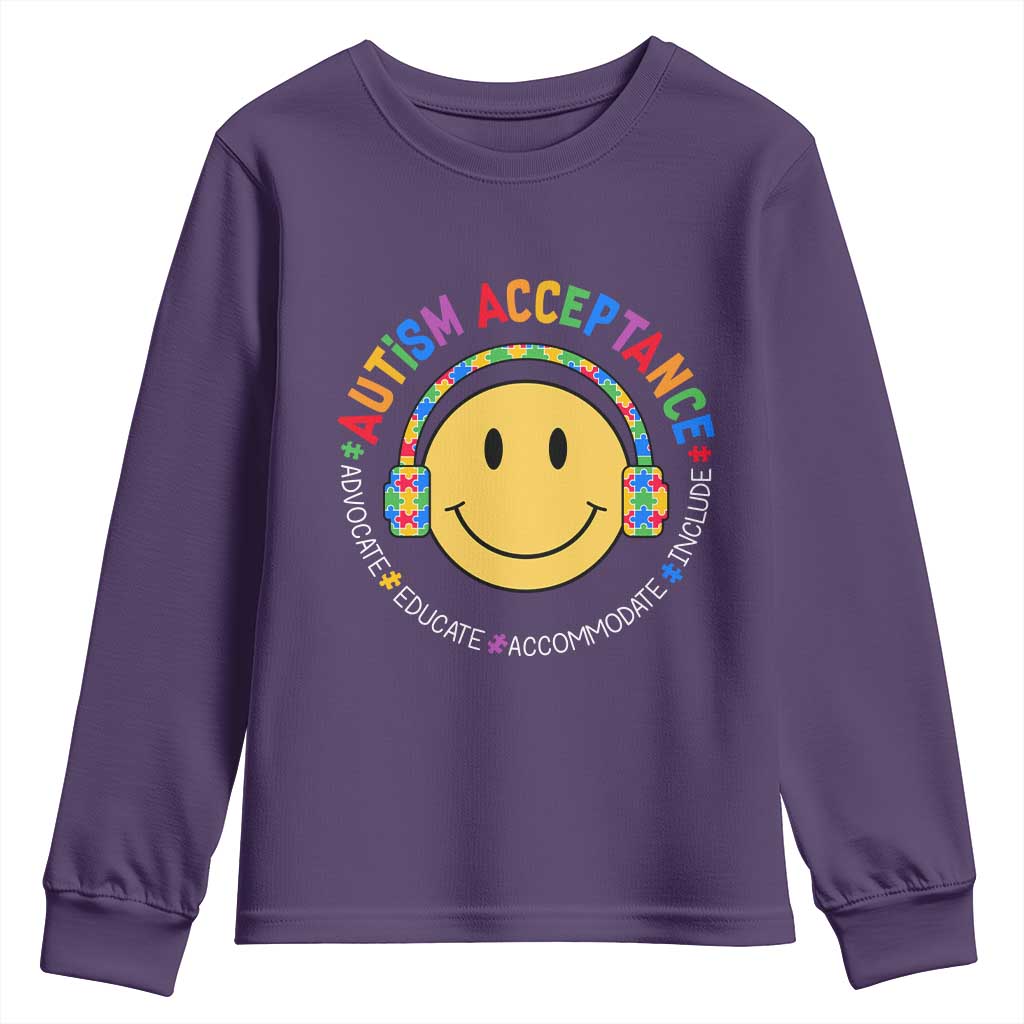 Autism Awareness Acceptance Youth Sweatshirt Special Education Teacher Kids TS02 Purple Print Your Wear