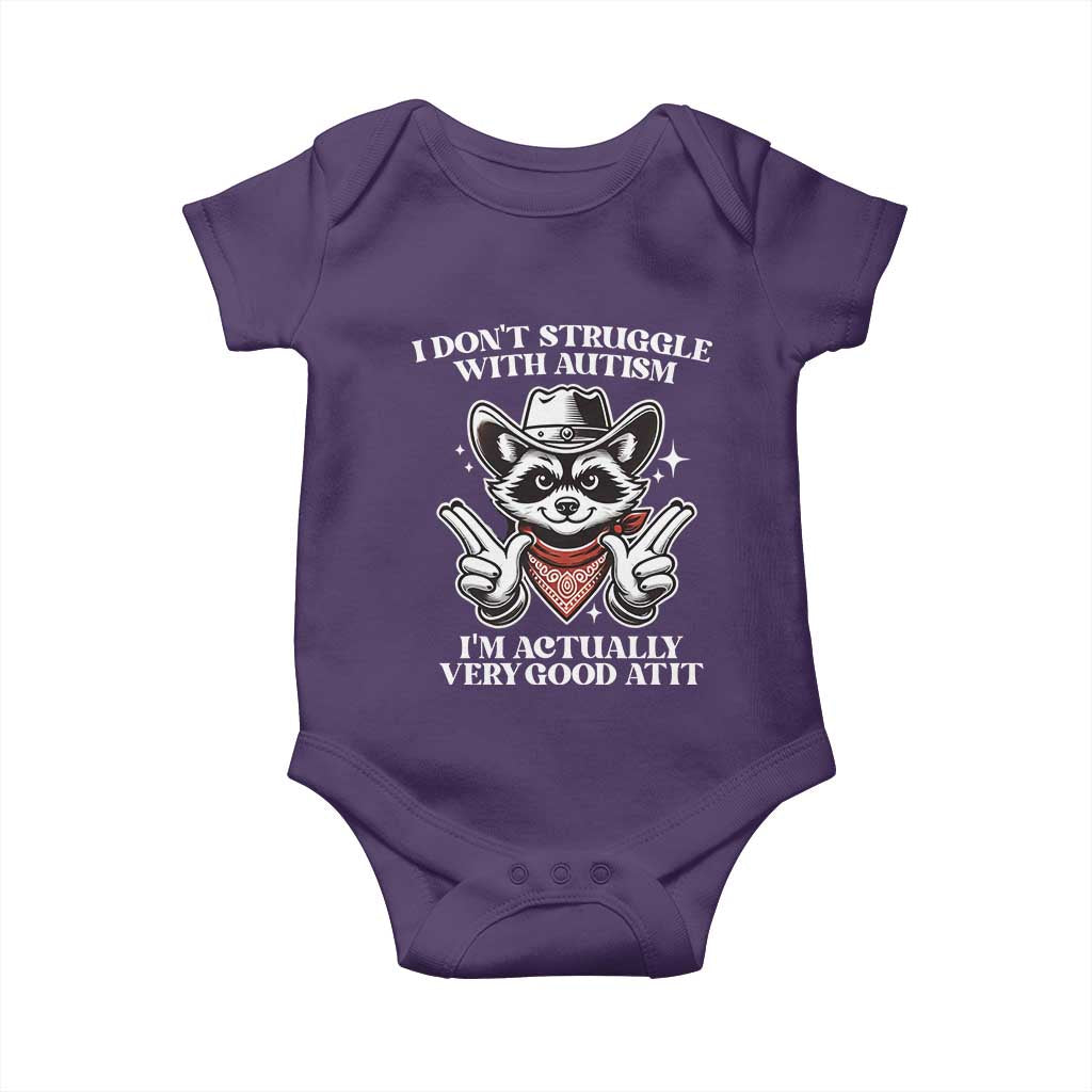 Funny Autistic Raccoon Baby Onesie I Don't Struggle With Autism TS02 Purple Print Your Wear