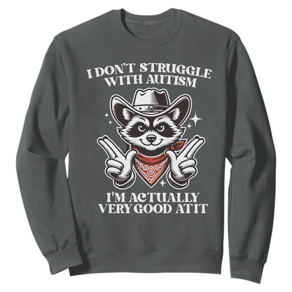 Funny Autistic Raccoon Sweatshirt I Don't Struggle With Autism TS02 Dark Heather Print Your Wear