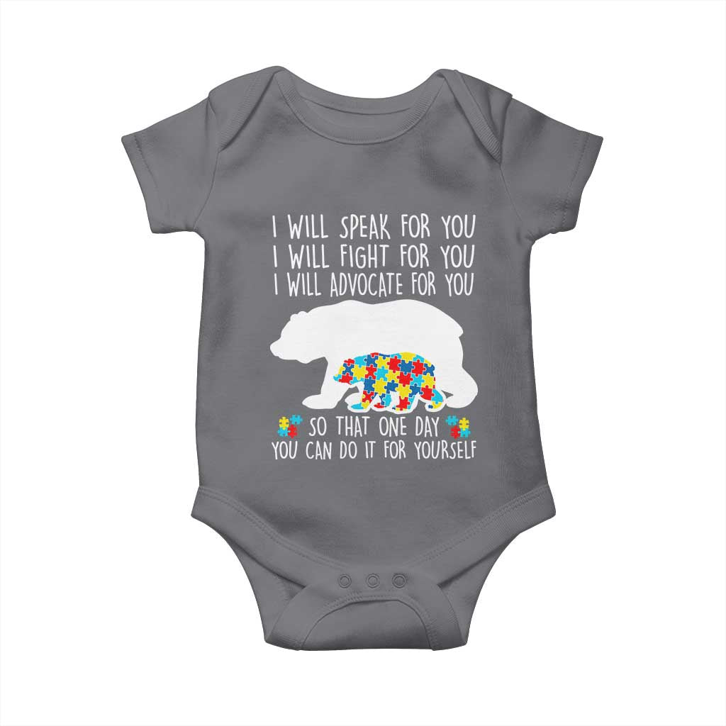 Autism Mama Bear Baby Onesie I Will Speak Fight Advocate For You TS02 Charcoal Print Your Wear