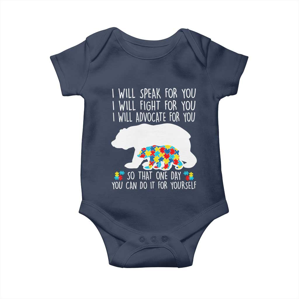Autism Mama Bear Baby Onesie I Will Speak Fight Advocate For You TS02 Navy Print Your Wear