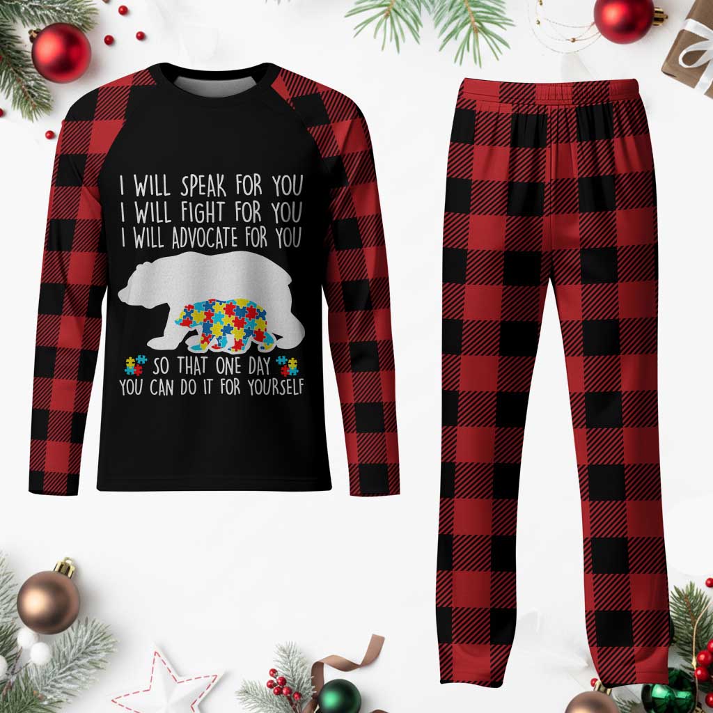Autism Mama Bear Plaid Pajama Set I Will Speak Fight Advocate For You TS02 Buffalo Plaid Print Your Wear