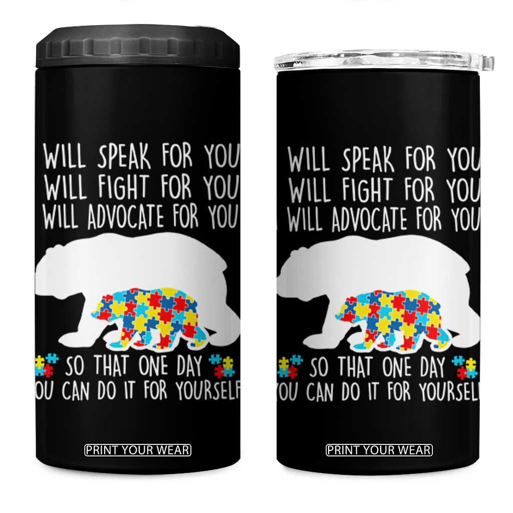 Autism Mama Bear 4 in 1 Can Cooler Tumbler I Will Speak Fight Advocate For You TS02 One Size: 16 oz Black Print Your Wear