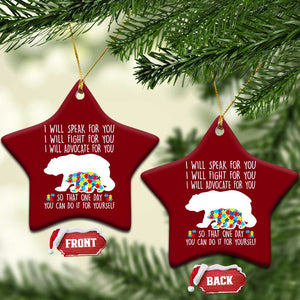 Autism Mama Bear Ceramic Ornament I Will Speak Fight Advocate For You TS02 Print Your Wear