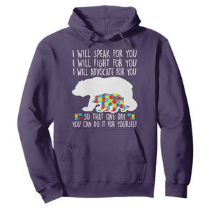 Autism Mama Bear Hoodie I Will Speak Fight Advocate For You TS02 Purple Print Your Wear