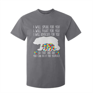 Autism Mama Bear T Shirt For Kid I Will Speak Fight Advocate For You TS02 Charcoal Print Your Wear