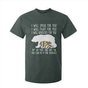 Autism Mama Bear T Shirt For Kid I Will Speak Fight Advocate For You TS02 Dark Forest Green Print Your Wear