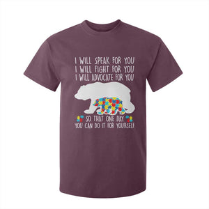 Autism Mama Bear T Shirt For Kid I Will Speak Fight Advocate For You TS02 Maroon Print Your Wear