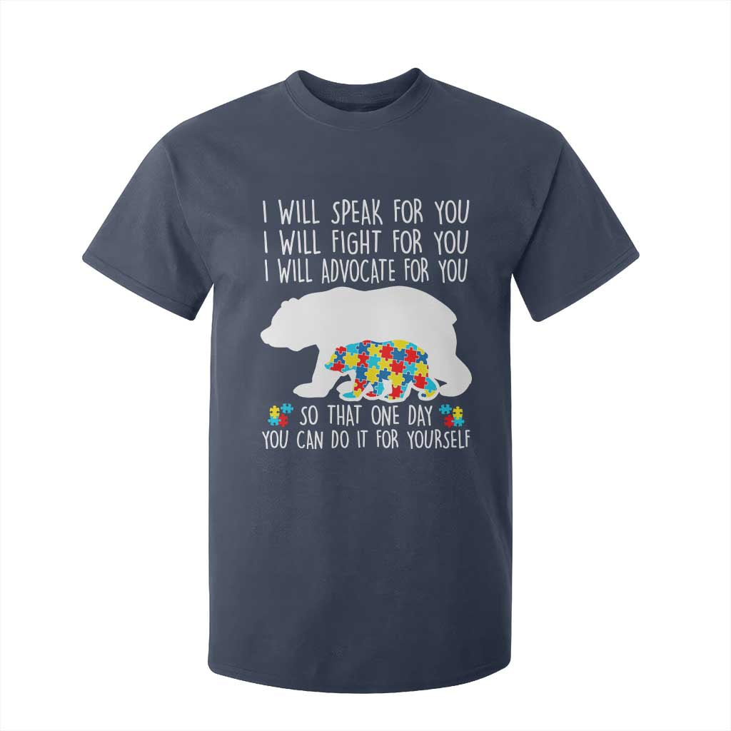 Autism Mama Bear T Shirt For Kid I Will Speak Fight Advocate For You TS02 Navy Print Your Wear