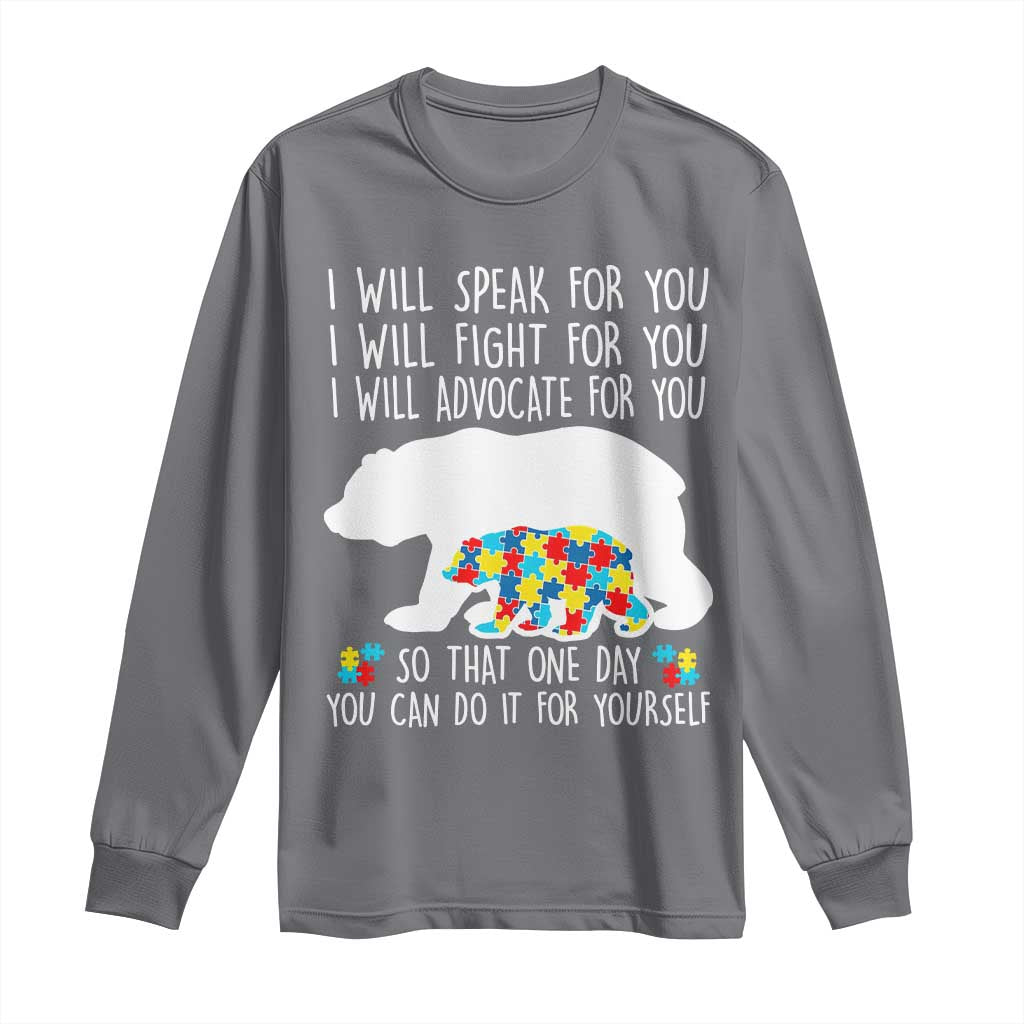 Autism Mama Bear Long Sleeve Shirt I Will Speak Fight Advocate For You TS02 Charcoal Print Your Wear