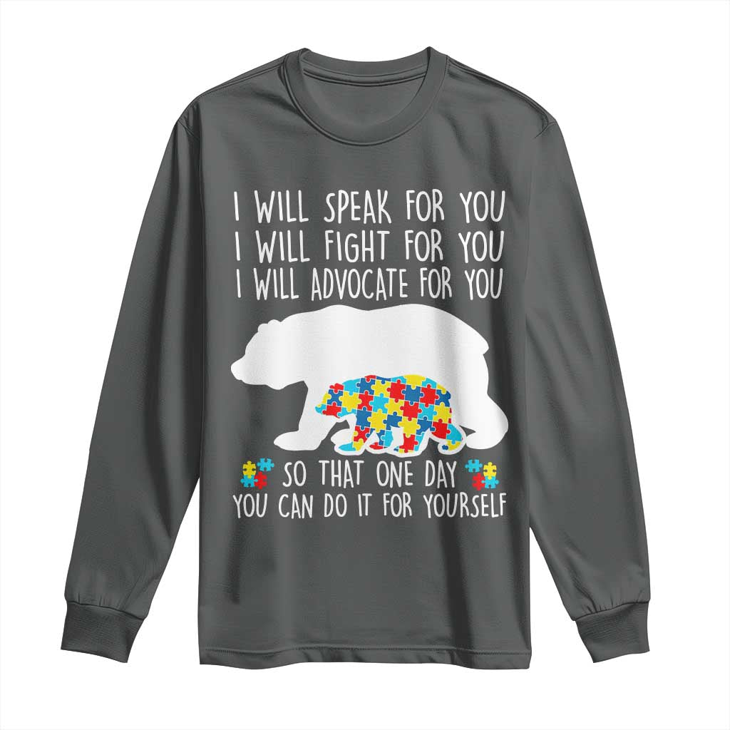Autism Mama Bear Long Sleeve Shirt I Will Speak Fight Advocate For You TS02 Dark Heather Print Your Wear