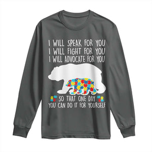 Autism Mama Bear Long Sleeve Shirt I Will Speak Fight Advocate For You TS02 Dark Heather Print Your Wear