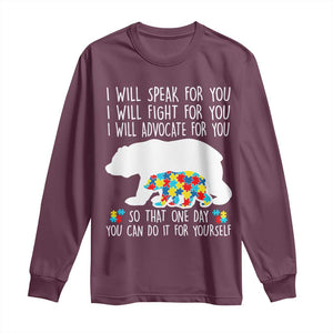 Autism Mama Bear Long Sleeve Shirt I Will Speak Fight Advocate For You TS02 Maroon Print Your Wear