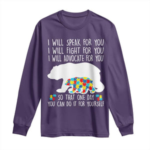 Autism Mama Bear Long Sleeve Shirt I Will Speak Fight Advocate For You TS02 Purple Print Your Wear