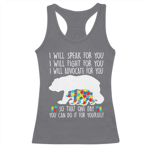 Autism Mama Bear Racerback Tank Top I Will Speak Fight Advocate For You TS02 Charcoal Print Your Wear