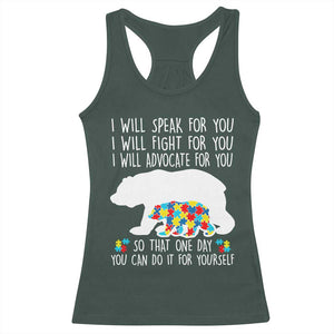 Autism Mama Bear Racerback Tank Top I Will Speak Fight Advocate For You TS02 Dark Forest Green Print Your Wear