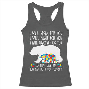 Autism Mama Bear Racerback Tank Top I Will Speak Fight Advocate For You TS02 Dark Heather Print Your Wear