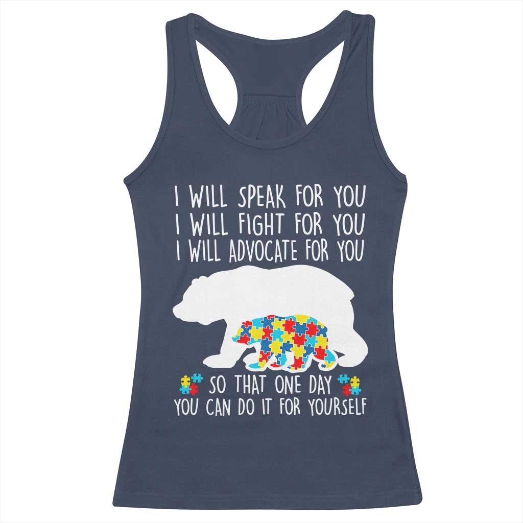 Autism Mama Bear Racerback Tank Top I Will Speak Fight Advocate For You TS02 Navy Print Your Wear