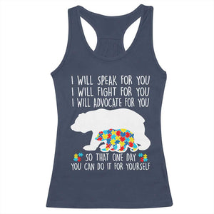 Autism Mama Bear Racerback Tank Top I Will Speak Fight Advocate For You TS02 Navy Print Your Wear