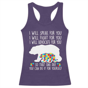 Autism Mama Bear Racerback Tank Top I Will Speak Fight Advocate For You TS02 Purple Print Your Wear