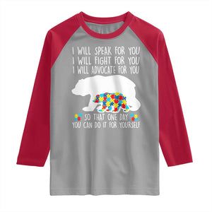 Autism Mama Bear Raglan Shirt I Will Speak Fight Advocate For You TS02 Sport Gray Red Print Your Wear