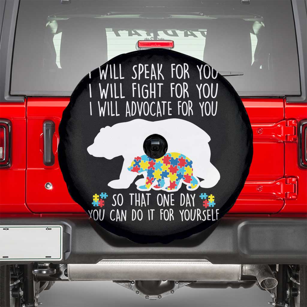 Autism Mama Bear Spare Tire Cover I Will Speak Fight Advocate For You TS02 Black Print Your Wear