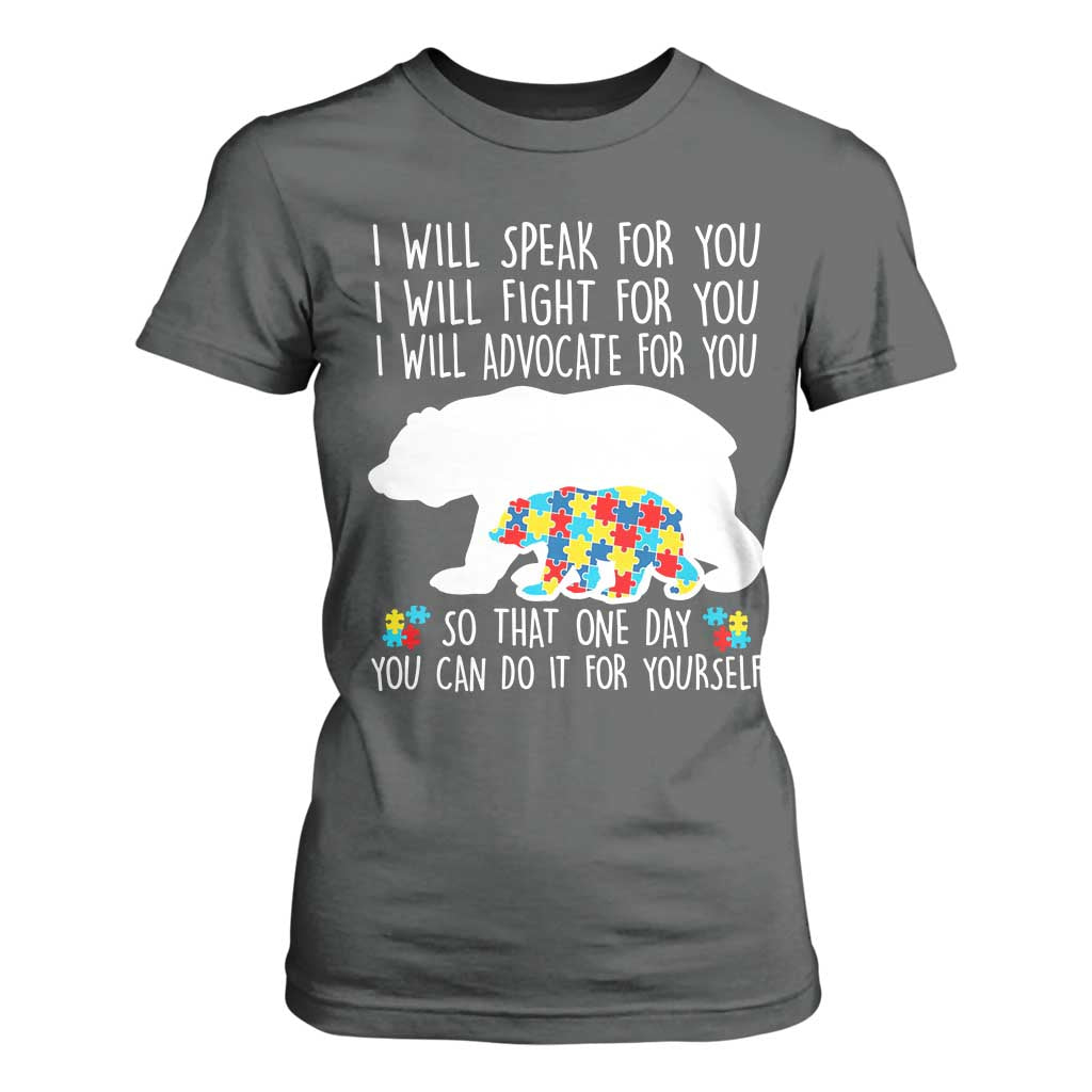 Autism Mama Bear T Shirt For Women I Will Speak Fight Advocate For You TS02 Dark Heather Print Your Wear
