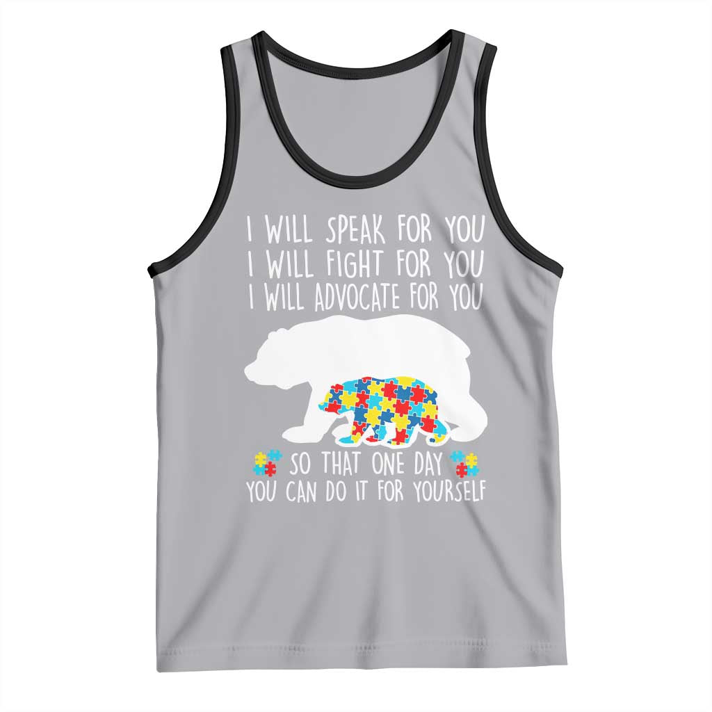 Autism Mama Bear Tank Top I Will Speak Fight Advocate For You TS02 Athletic Heather Black Print Your Wear