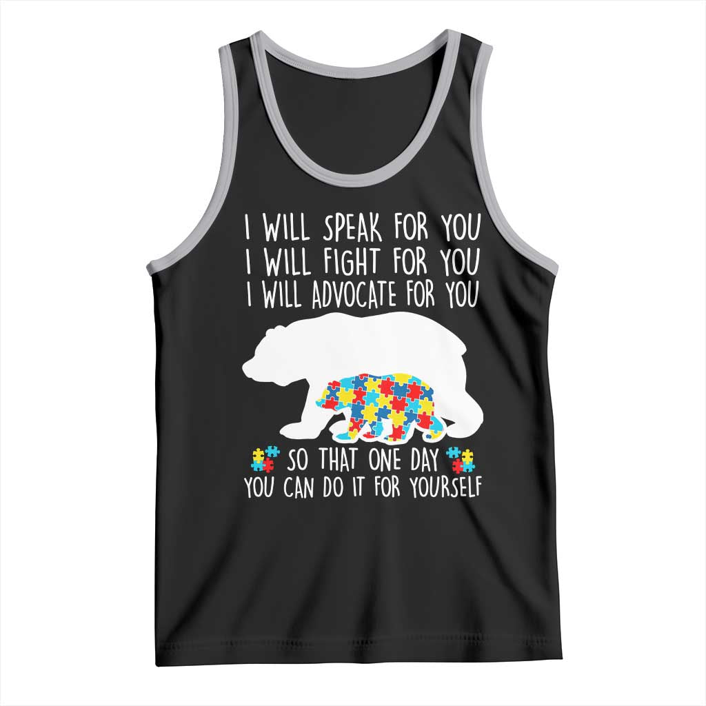 Autism Mama Bear Tank Top I Will Speak Fight Advocate For You TS02 Black Athletic Heather Print Your Wear