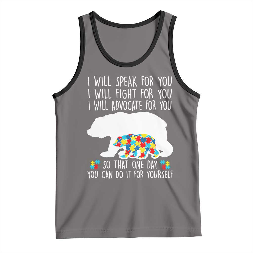 Autism Mama Bear Tank Top I Will Speak Fight Advocate For You TS02 Deep Heather Black Print Your Wear
