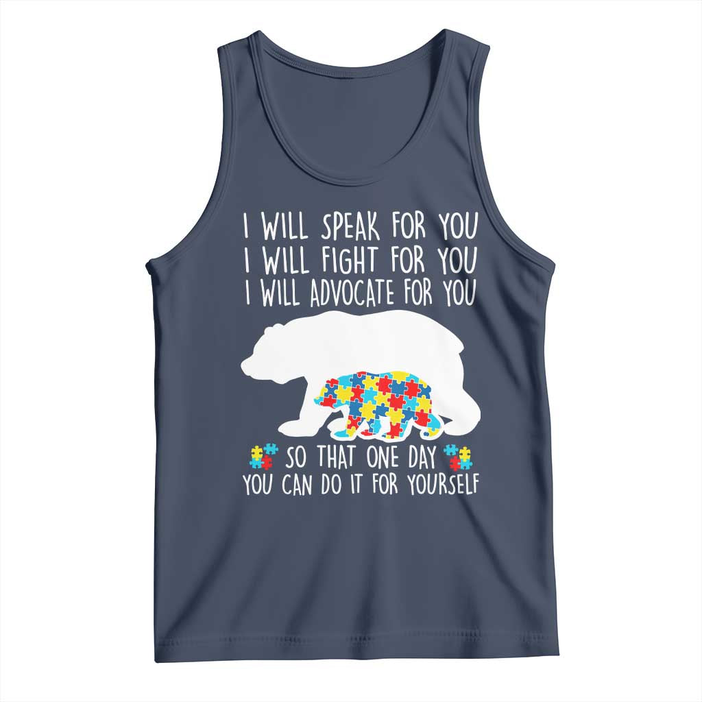 Autism Mama Bear Tank Top I Will Speak Fight Advocate For You TS02 Navy Print Your Wear