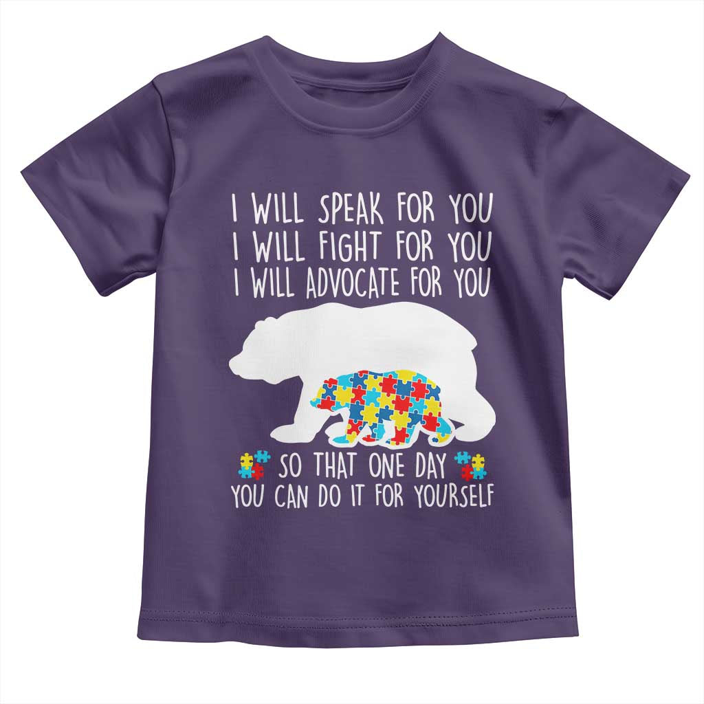 Autism Mama Bear Toddler T Shirt I Will Speak Fight Advocate For You TS02 Purple Print Your Wear