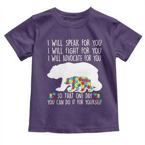 Autism Mama Bear Toddler T Shirt I Will Speak Fight Advocate For You TS02 Purple Print Your Wear
