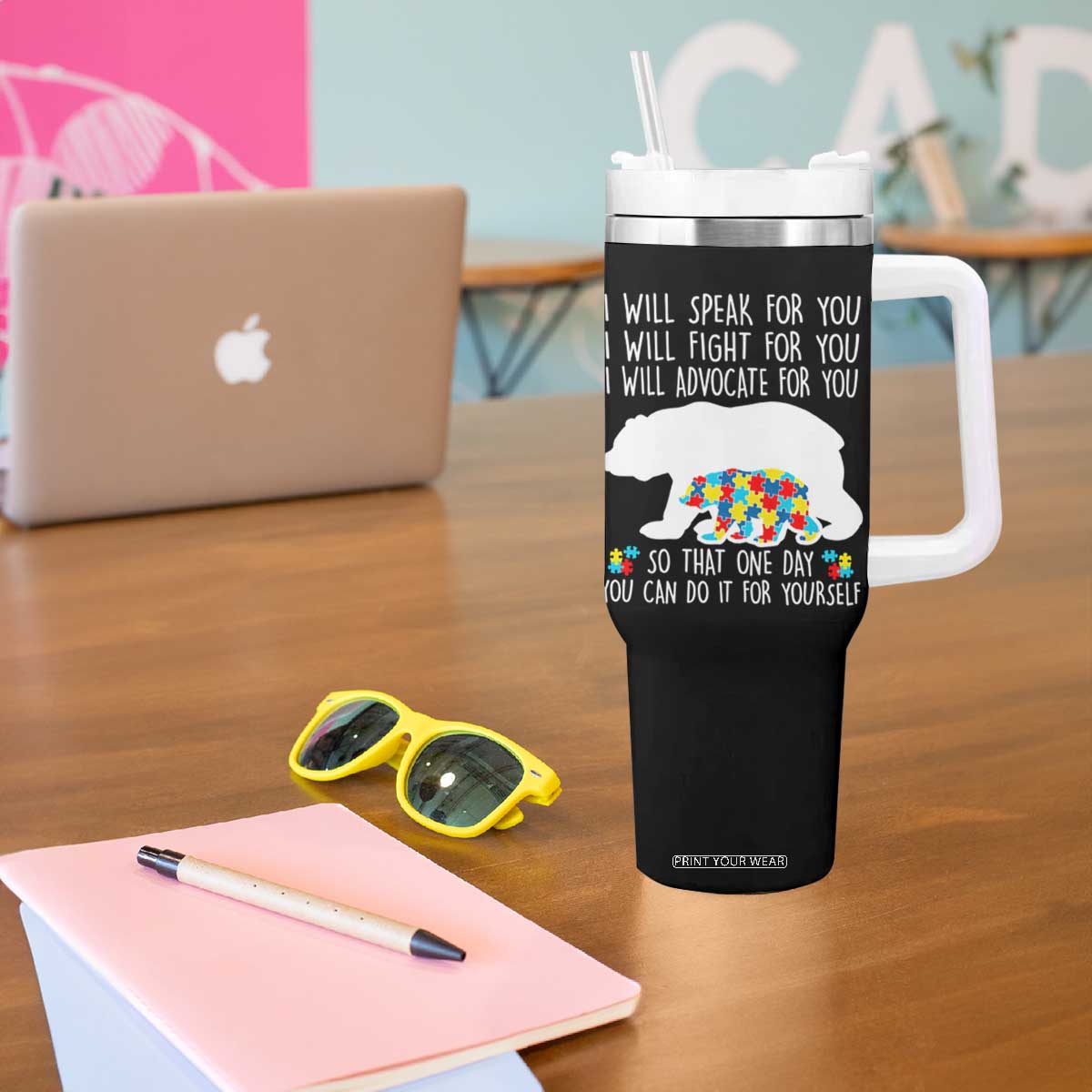 Autism Mama Bear Tumbler With Handle I Will Speak Fight Advocate For You TS02 Print Your Wear