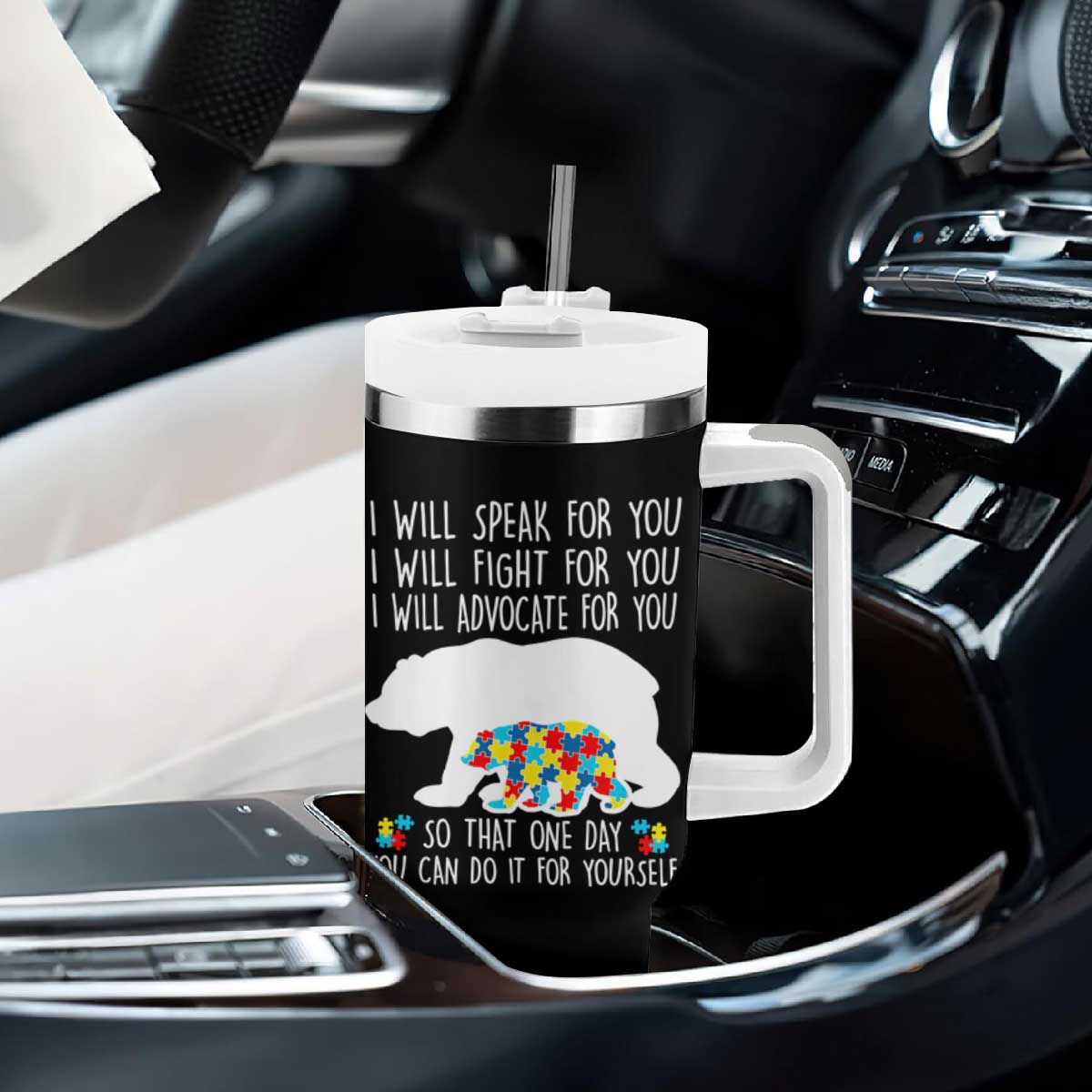 Autism Mama Bear Tumbler With Handle I Will Speak Fight Advocate For You TS02 Print Your Wear
