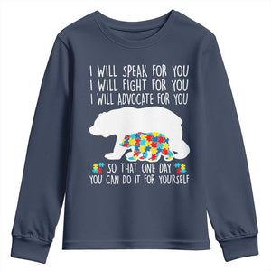 Autism Mama Bear Youth Sweatshirt I Will Speak Fight Advocate For You TS02 Navy Print Your Wear