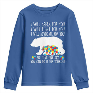 Autism Mama Bear Youth Sweatshirt I Will Speak Fight Advocate For You TS02 Royal Blue Print Your Wear