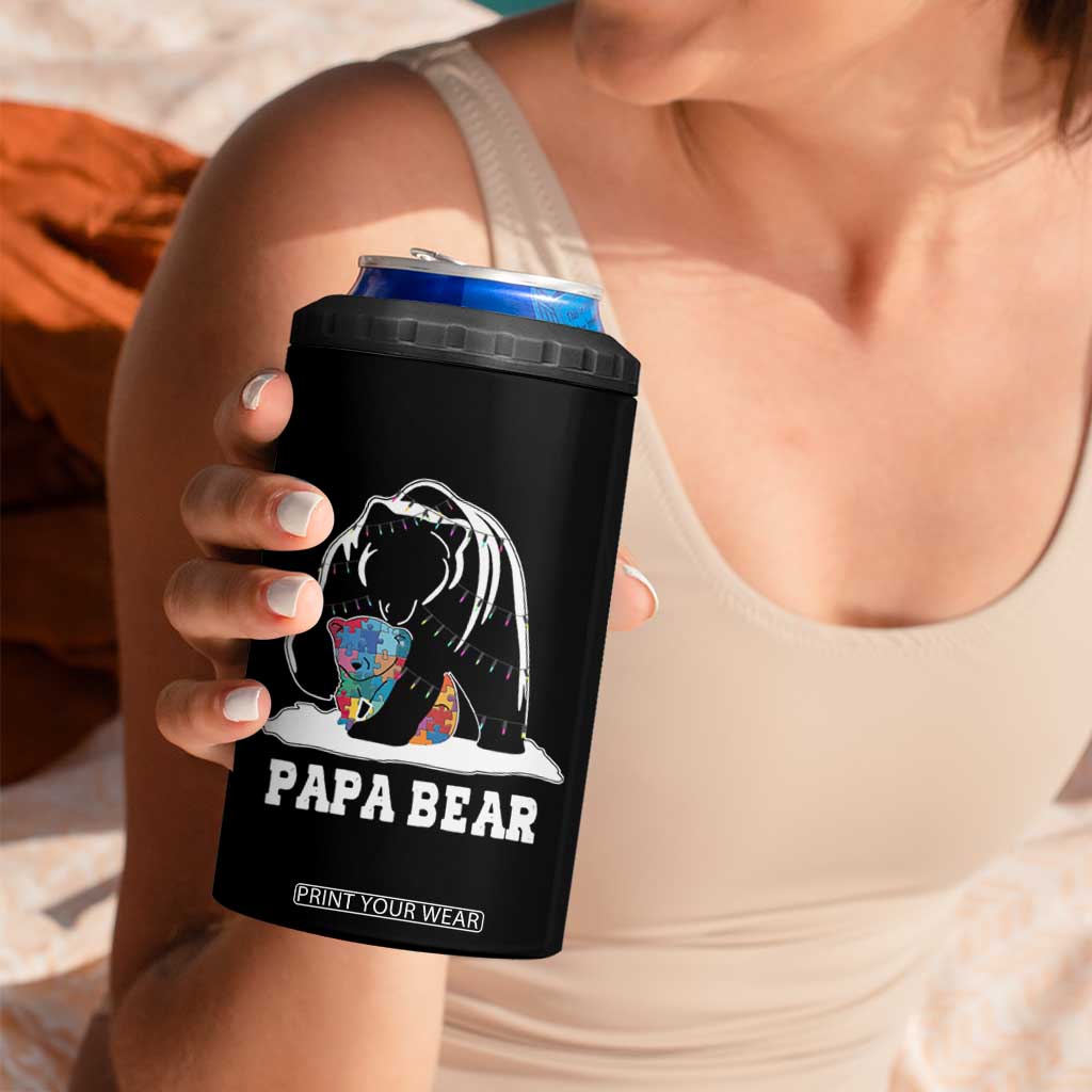 Autism Papa Bear 4 in 1 Can Cooler Tumbler Support Autistic Matching Family Dad TS02 Print Your Wear