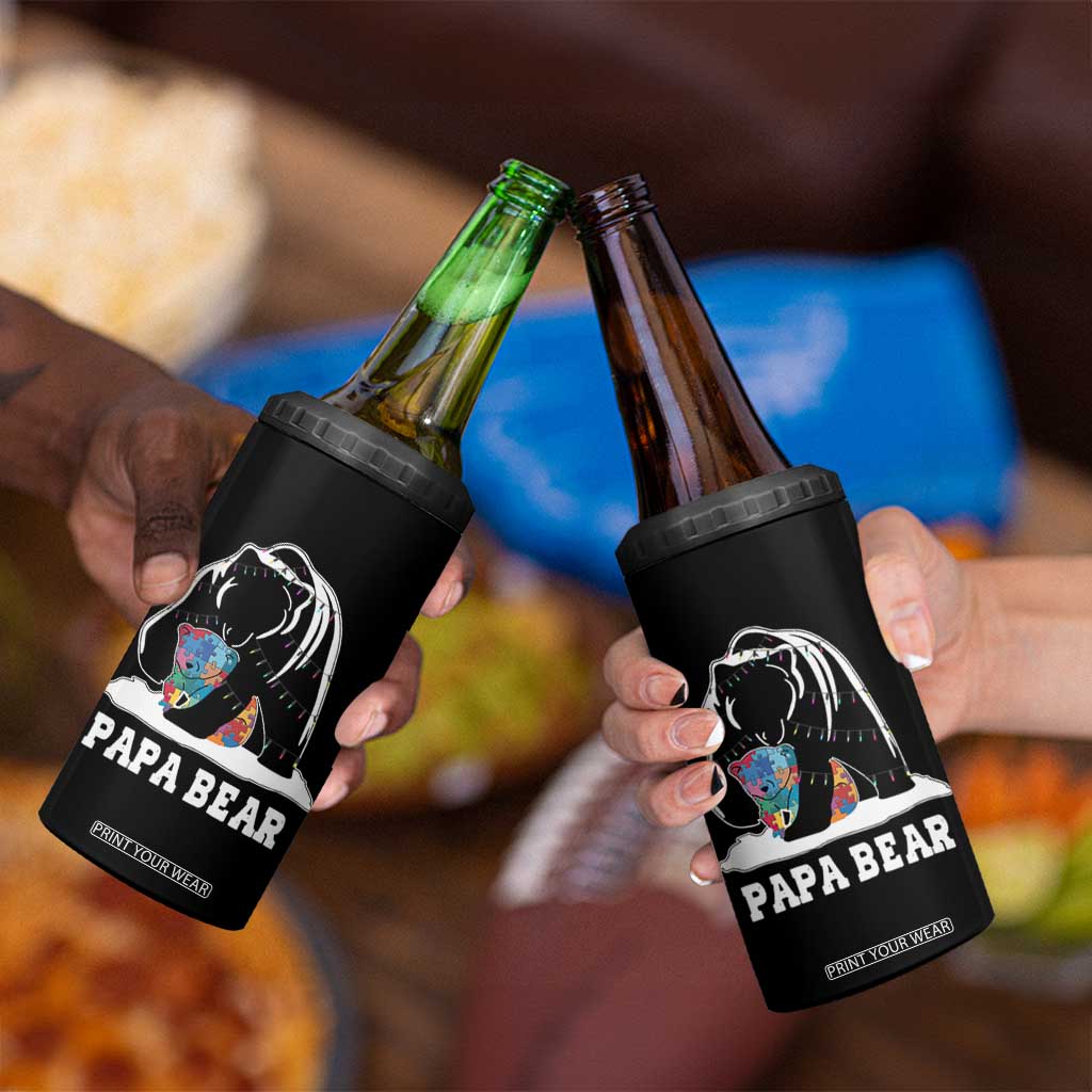 Autism Papa Bear 4 in 1 Can Cooler Tumbler Support Autistic Matching Family Dad TS02 Print Your Wear
