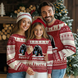 Autism Papa Bear Ugly Christmas Sweater Support Autistic Matching Family Dad TS02 Red Beige Print Your Wear