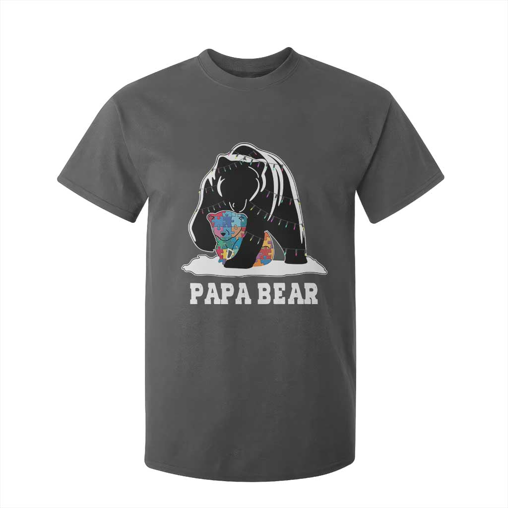 Autism Papa Bear T Shirt For Kid Support Autistic Matching Family Dad TS02 Dark Heather Print Your Wear