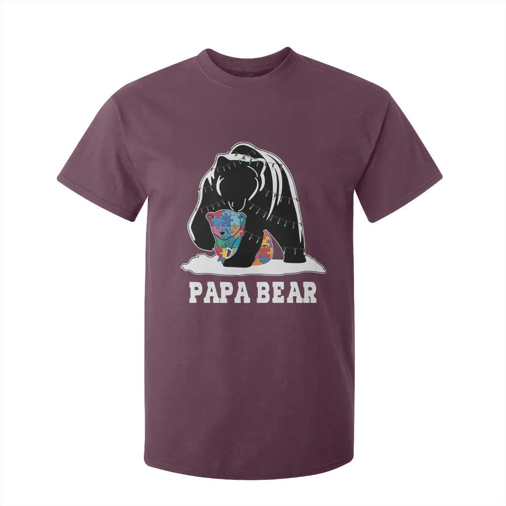 Autism Papa Bear T Shirt For Kid Support Autistic Matching Family Dad TS02 Maroon Print Your Wear
