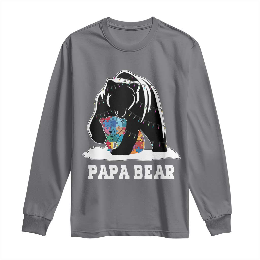 Autism Papa Bear Long Sleeve Shirt Support Autistic Matching Family Dad TS02 Charcoal Print Your Wear