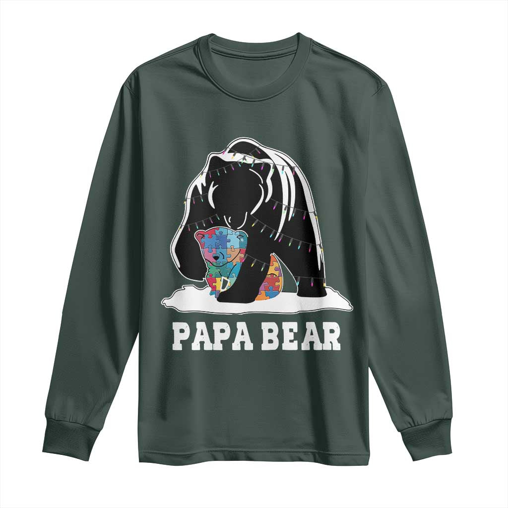 Autism Papa Bear Long Sleeve Shirt Support Autistic Matching Family Dad TS02 Dark Forest Green Print Your Wear