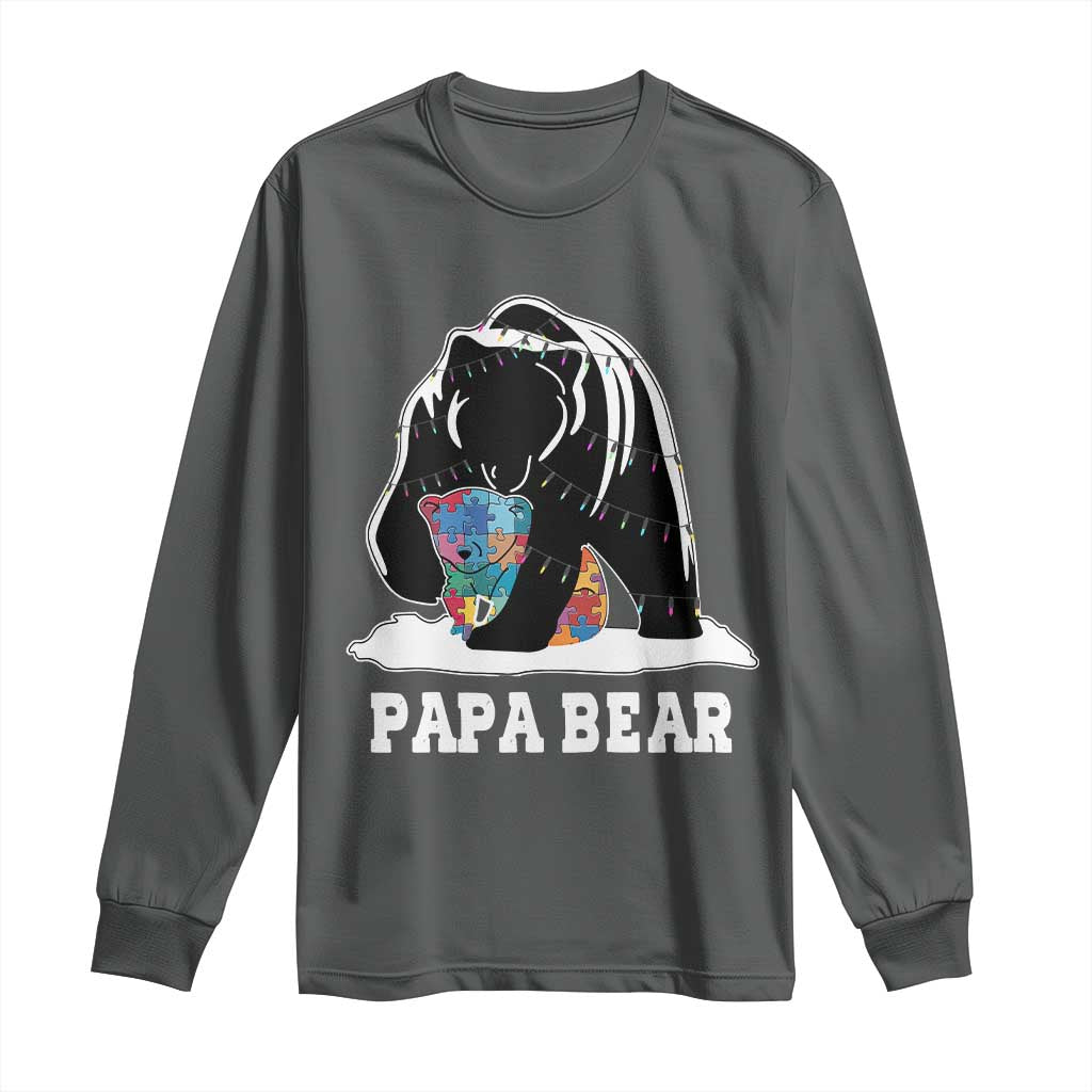 Autism Papa Bear Long Sleeve Shirt Support Autistic Matching Family Dad TS02 Dark Heather Print Your Wear