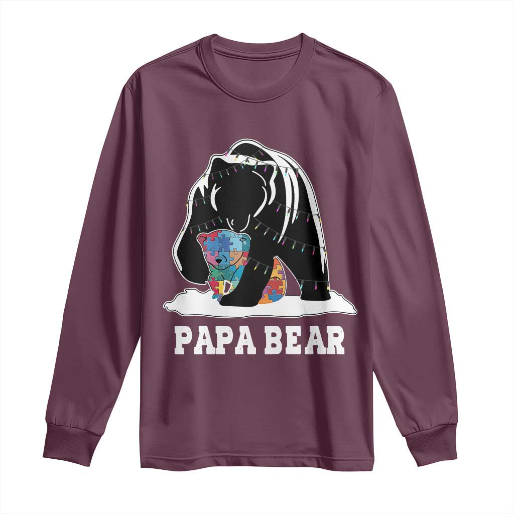Autism Papa Bear Long Sleeve Shirt Support Autistic Matching Family Dad TS02 Maroon Print Your Wear