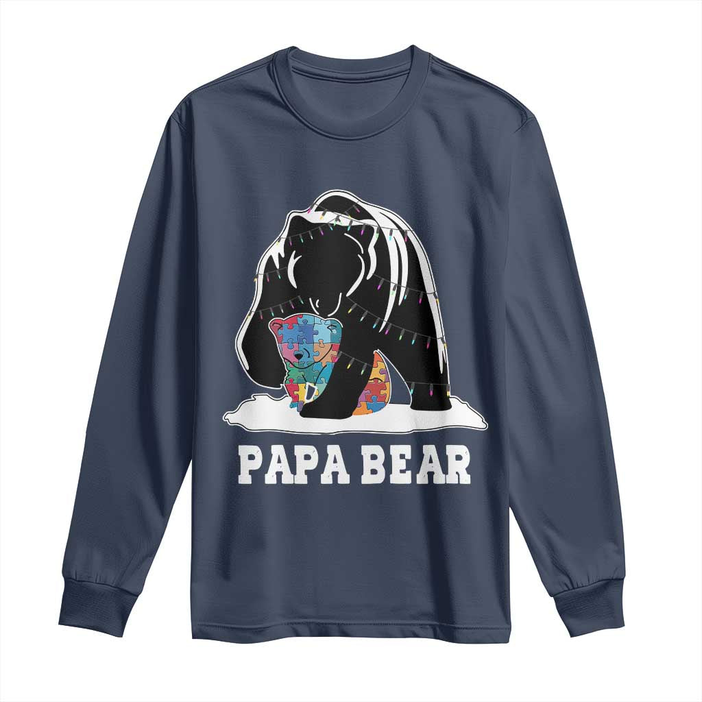 Autism Papa Bear Long Sleeve Shirt Support Autistic Matching Family Dad TS02 Navy Print Your Wear