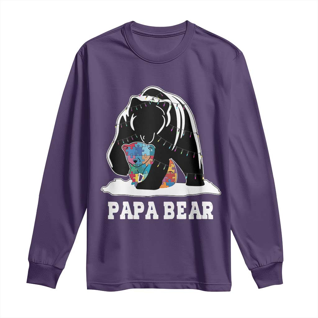 Autism Papa Bear Long Sleeve Shirt Support Autistic Matching Family Dad TS02 Purple Print Your Wear
