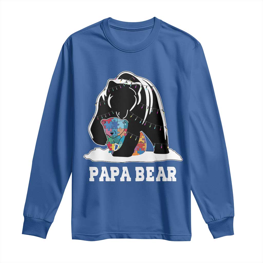 Autism Papa Bear Long Sleeve Shirt Support Autistic Matching Family Dad TS02 Royal Blue Print Your Wear
